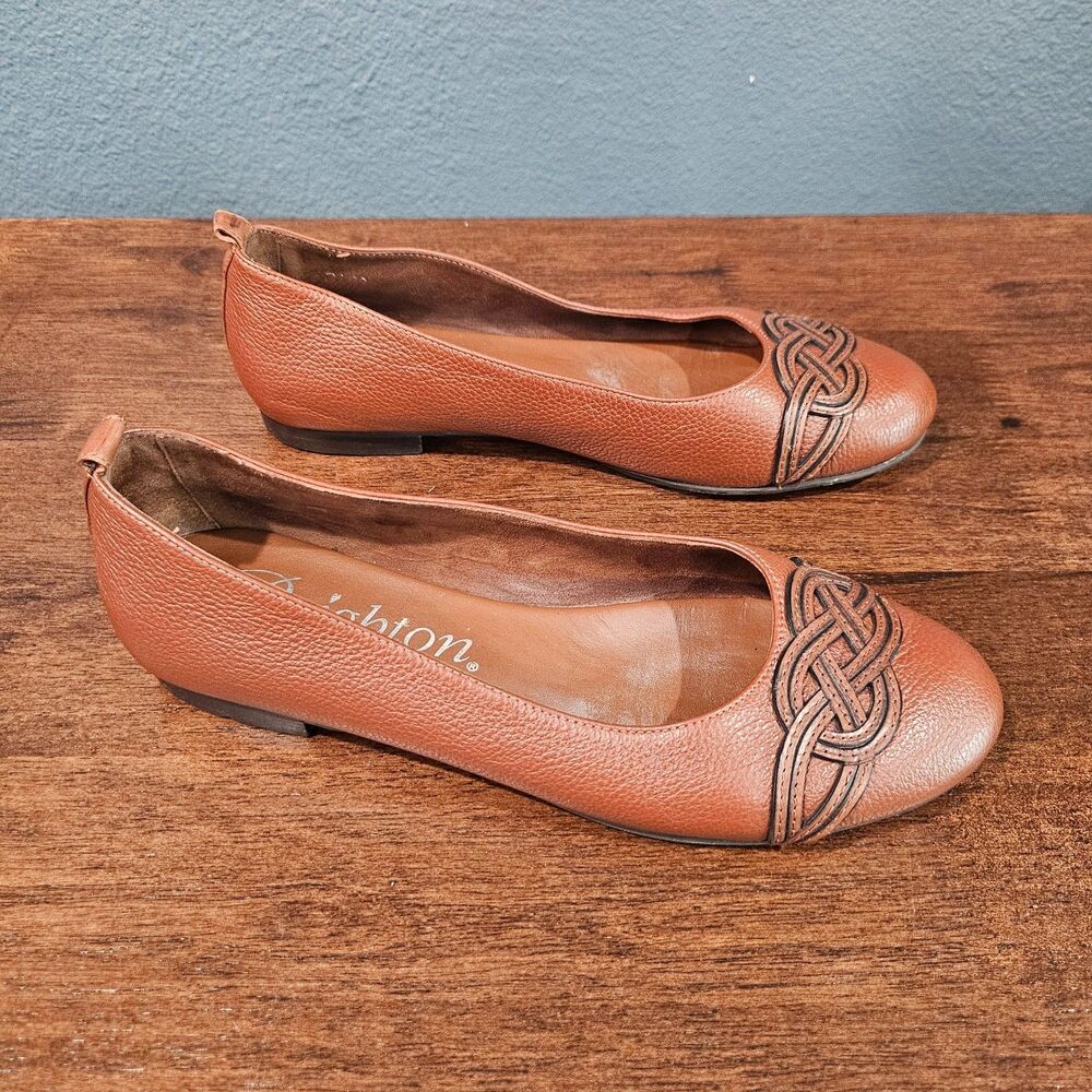 BRIGHTON Brigit Ballerina Infinity Leather Flats Brown Size 7.5 Made in Italy - Picture 4 of 6